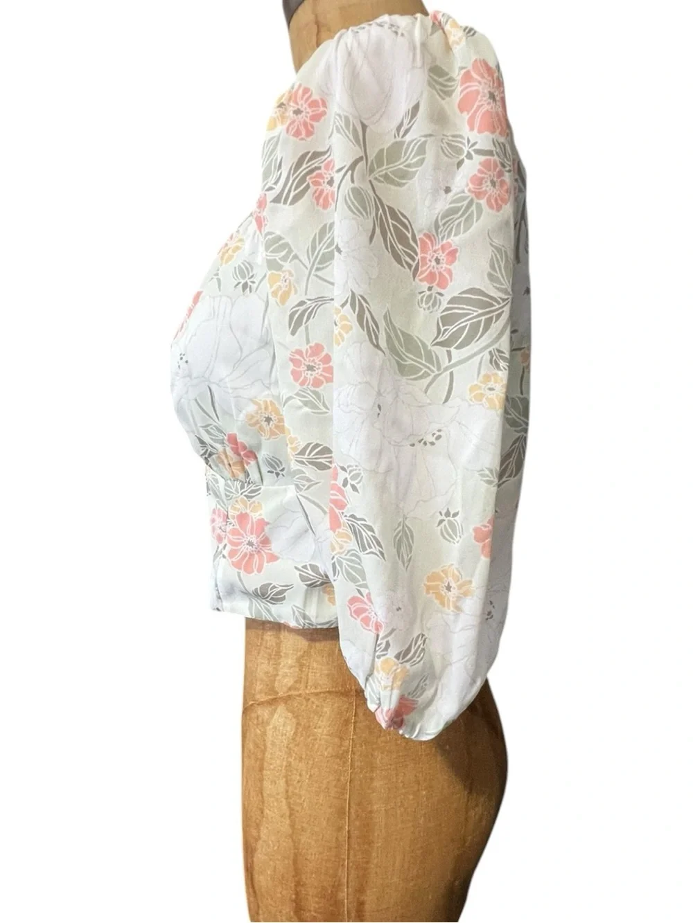 Abercrombie & Fitch Mint Green Floral V-Notch Puff Sleeve Crop Top NWT S